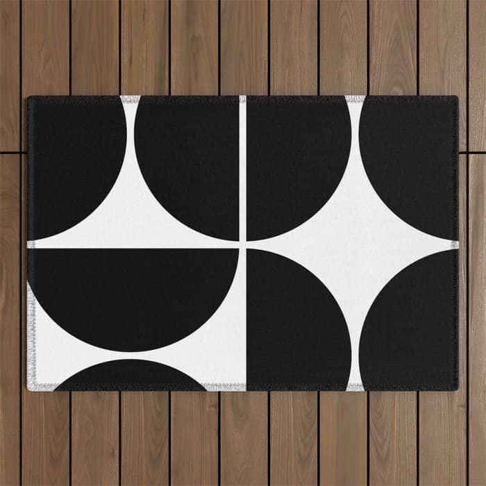 Mid Century Modern Black Square Outdoor Rug