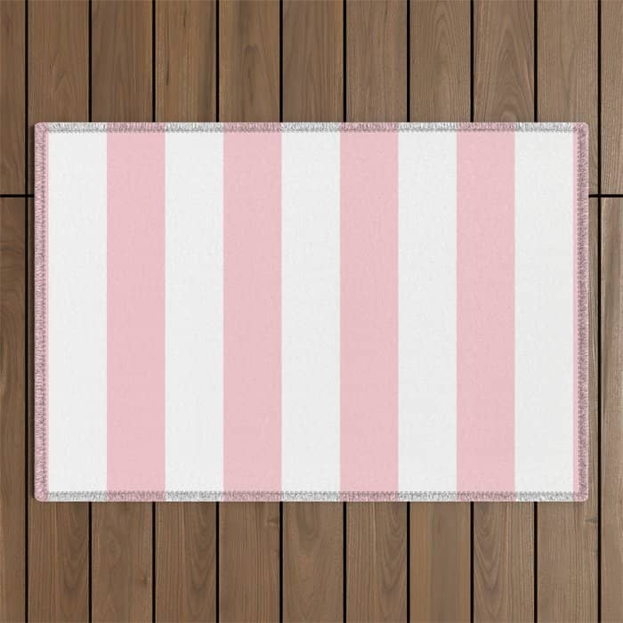 Large White And Light Millennial Pink Pastel Circus Tent Stripe Outdoor Rug