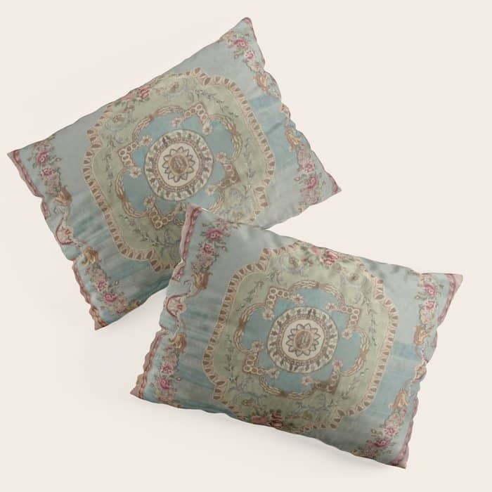 Antique French Rose Blue Aubusson  Pillow Sham