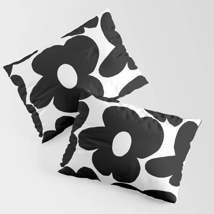 Black Retro Flowers White Background #Decor #Homestorie #Buyart Pillow Sham