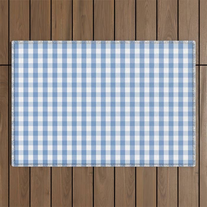 Classic Pale Blue Pastel Gingham Check Outdoor Rug