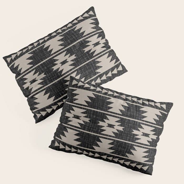 Southwestern Pattern 129 Black And Linen Pillow Sham