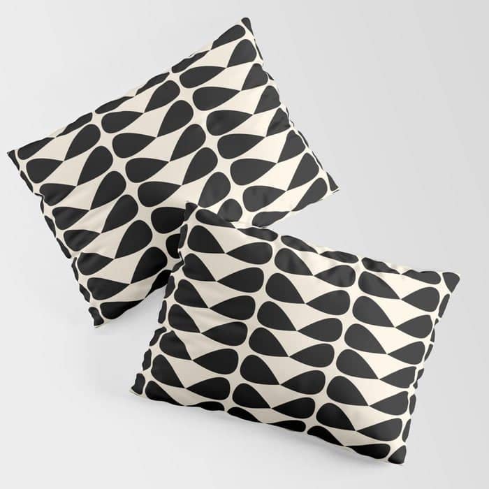 Mod Leaves Mid Century Modern Abstract Pattern In Black And Almond Cream Pillow Sham