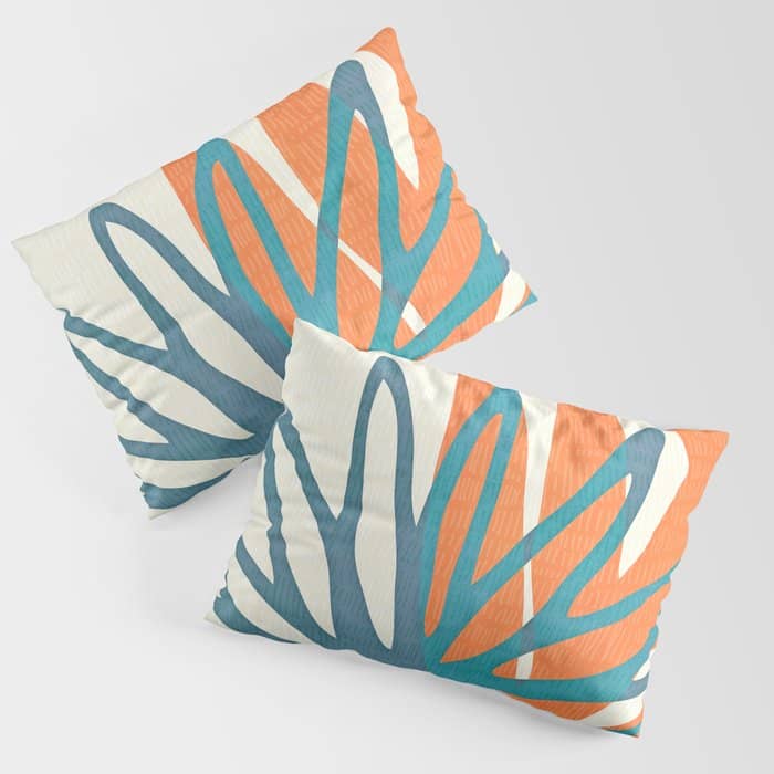Mid Century Nature Print / Teal And Orange Pillow Sham