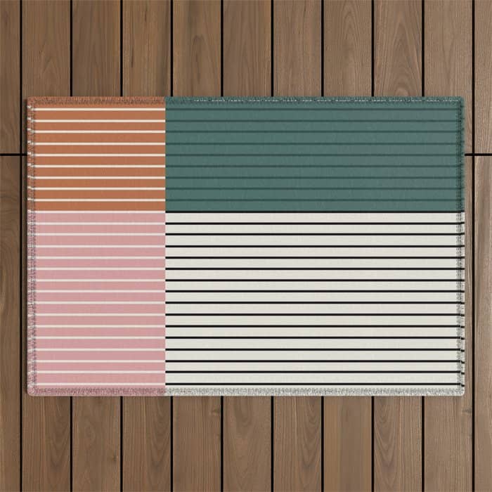 Color Block Line Abstract V Colorful Retro Outdoor Rug