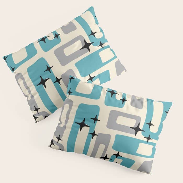Mid Century Modern Decoration Kitsch 223 Blue And Gray Pillow Sham