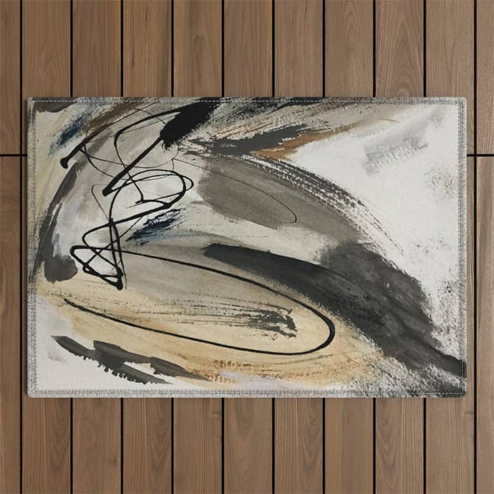 Drift [5]: A Neutral Abstract Mixed Media Piece In Black, White, Gray, Brown Outdoor Rug