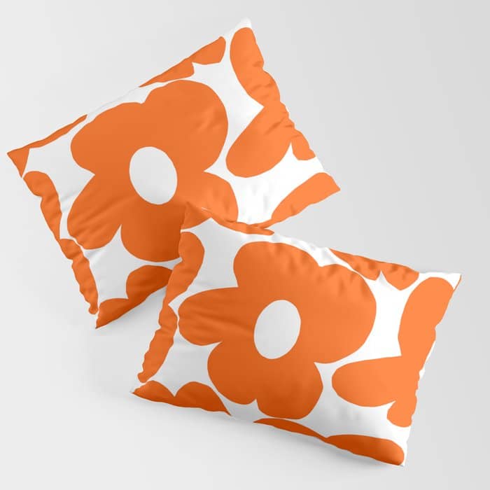 Orange Retro Flowers White Background #Decor #Homestorie #Buyart Pillow Sham