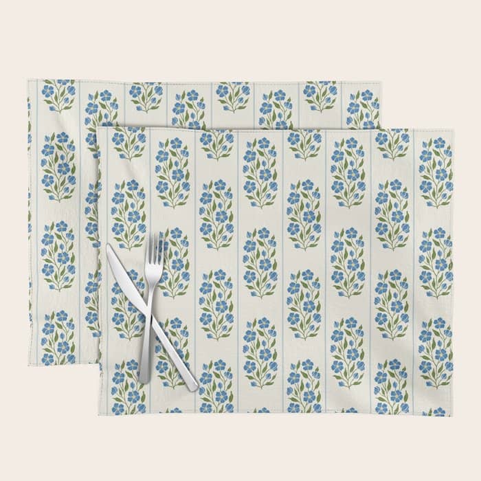 Cottagecore Inspired Blue Wildflower Pattern Placemat