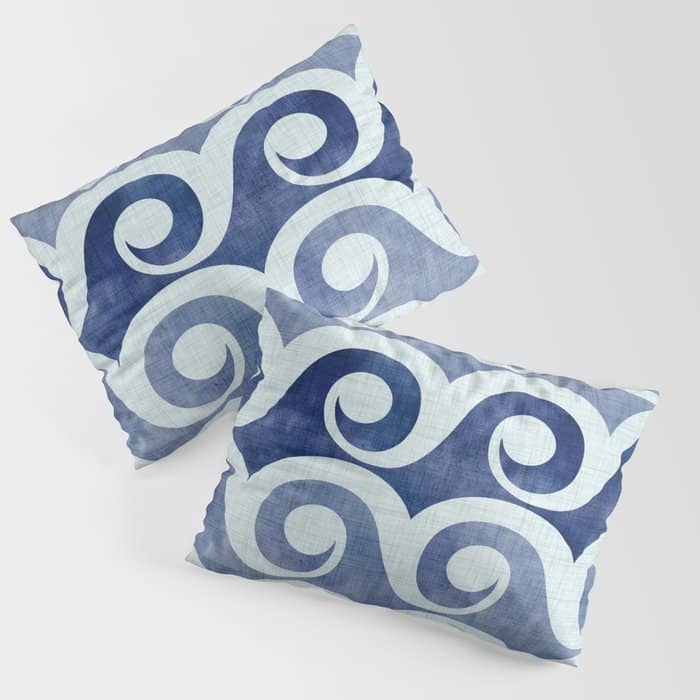 Indigo Geometric Beach Waves Pillow Sham