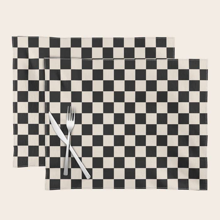 Checkerboard Mini Check Pattern In Black And Almond Cream Placemat