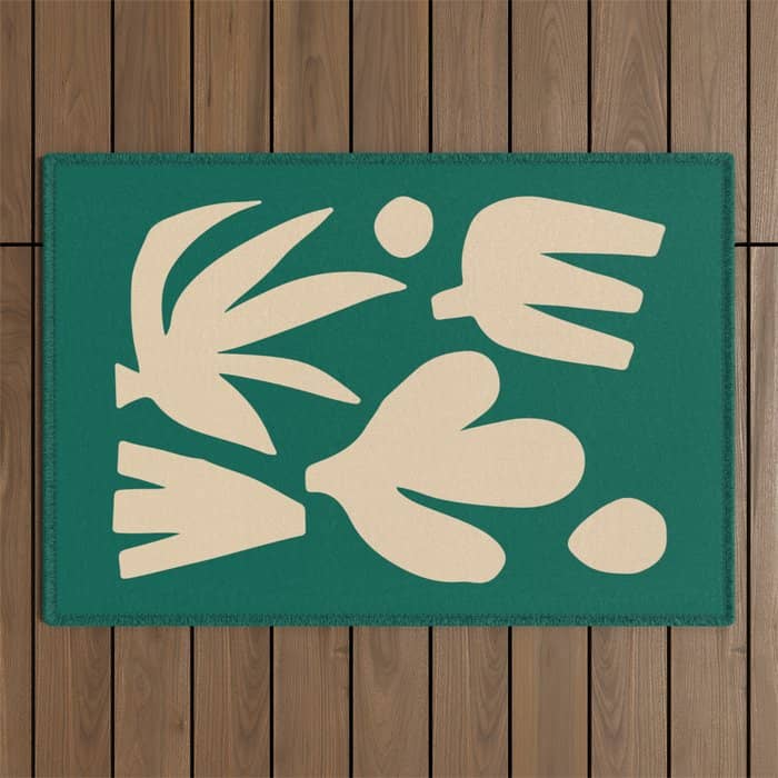 Bottle Green Collage: Paper Cutouts Matisse Edition Outdoor Rug