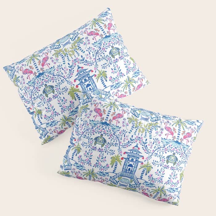 Colorful Coastal Chinoiserie  Pillow Sham