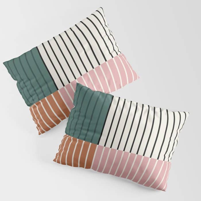 Color Block Line Abstract V Colorful Retro Pillow Sham