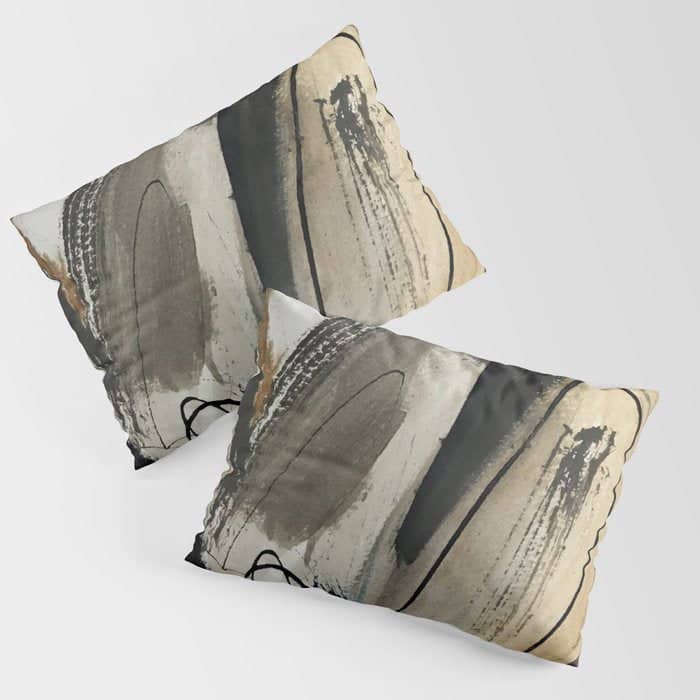 Drift [5]: A Neutral Abstract Mixed Media Piece In Black, White, Gray, Brown Pillow Sham