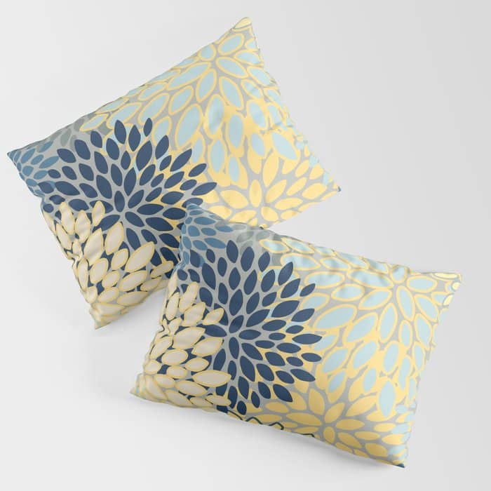 Floral Print, Yellow, Gray, Blue, Teal Pillow Sham