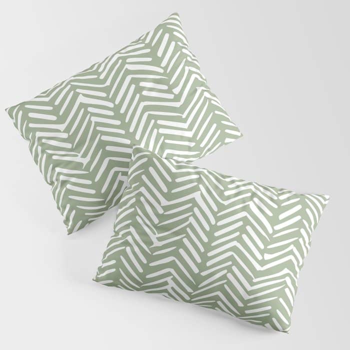 Boho, Abstract, Herringbone Pattern, Sage Green And White Pillow Sham
