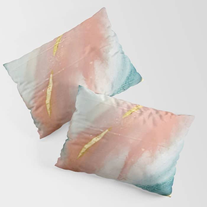 Celestial [3]: A Minimal Abstract Mixed-Media Piece In Pink, Blue, And Gold By Alyssa Hamilton Art Pillow Sham