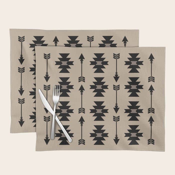Southwestern Arrow Pattern 232 Black And Beige Placemat