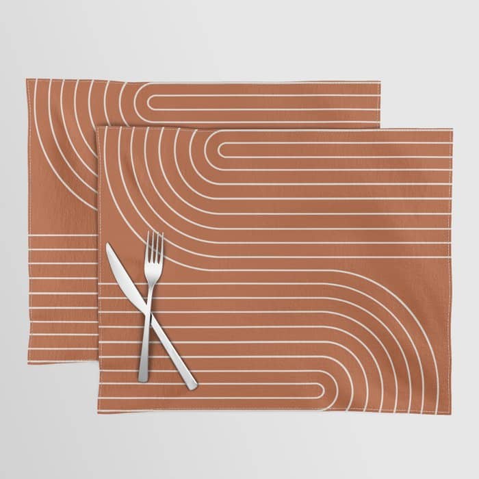 Minimal Line Curvature Ix Red Mid Century Modern Arch Abstract Placemat