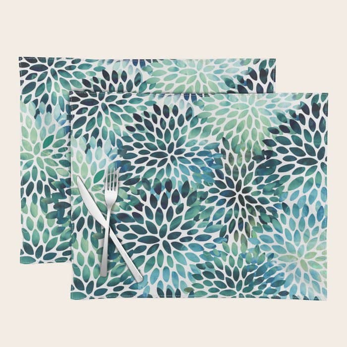 Floral Watercolor, Navy, Blue Teal, Abstract Watercolor Placemat