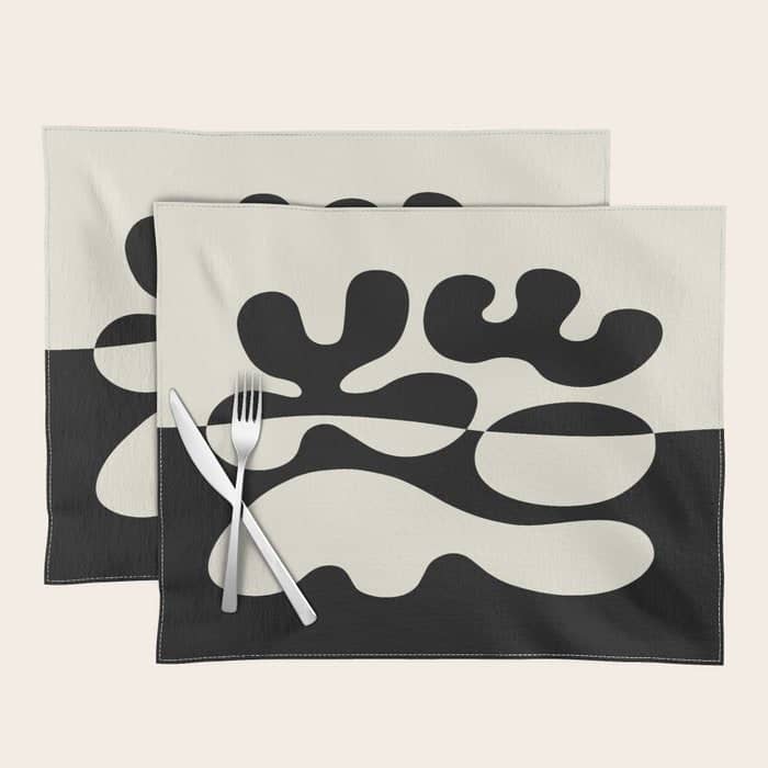 Mid Century Modern Organic Abstraction 235 Black And Ivory White Placemat