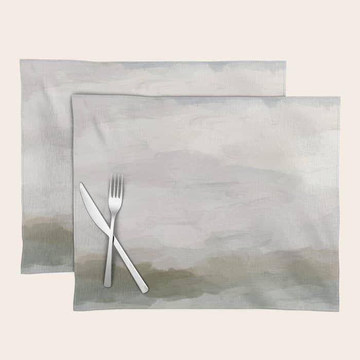 Break In The Weather I - Gray Blue Sage Green Sunrise Abstract Nature Ocean Painting Art Print Placemat