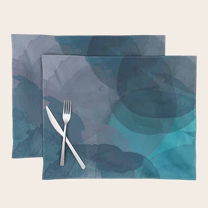 Abstract Watercolor Circles In Ombre Blue Placemat