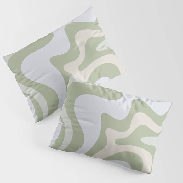 Liquid Swirl Contemporary Abstract Pattern In Light Sage Green Pillow Sham