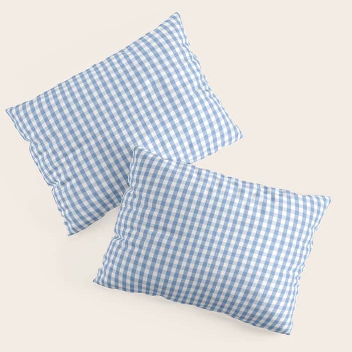 Classic Pale Blue Pastel Gingham Check Pillow Sham