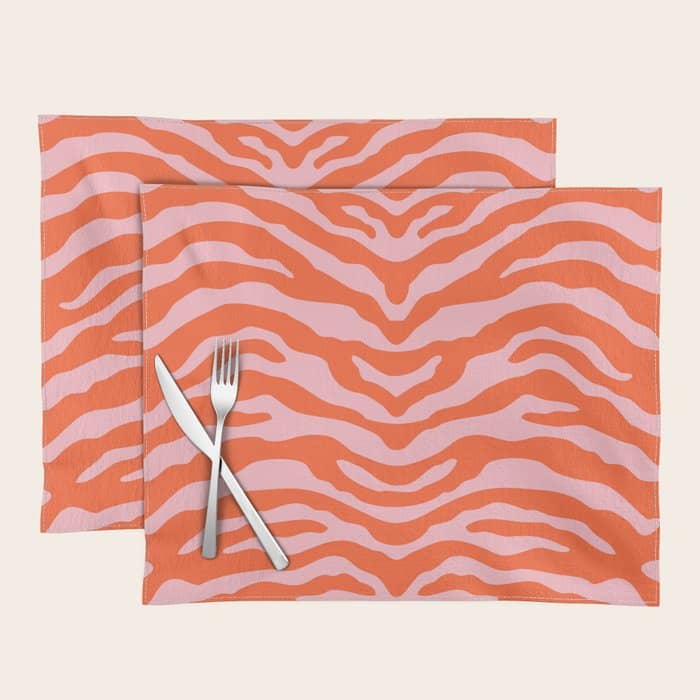 Zebra Wild Animal Print Orange And Pink Placemat