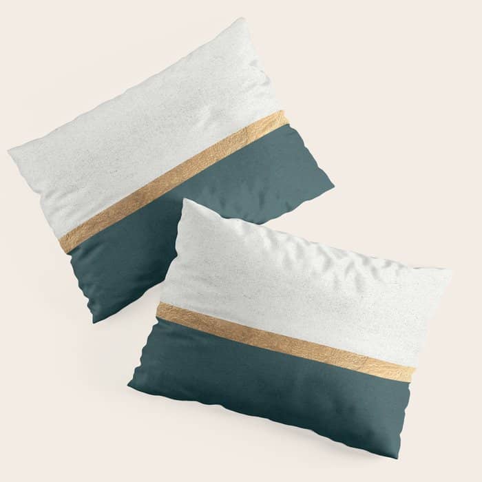 Deep Green, Gold And White Color Block Pillow Sham