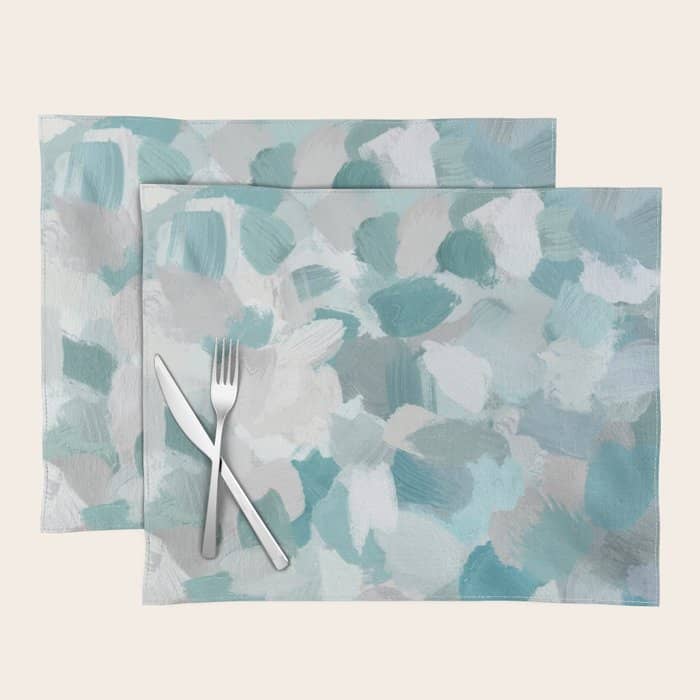 Scattered Seaglass Ii - Mint Seafoam Green Turquoise Blue Sea Beach Coastal Abstract Ocean Painting Placemat