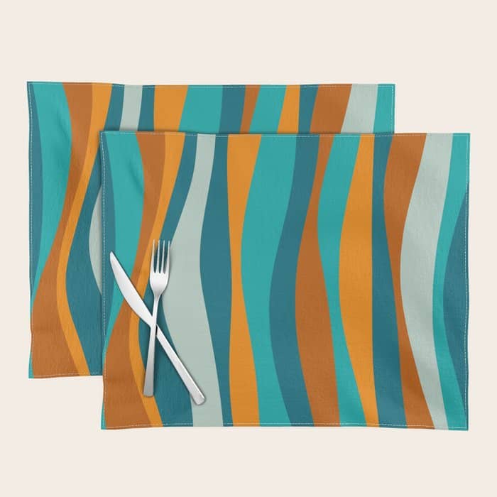Liquid Stripes In Rust Orange Aqua Turquoise Teal  Placemat