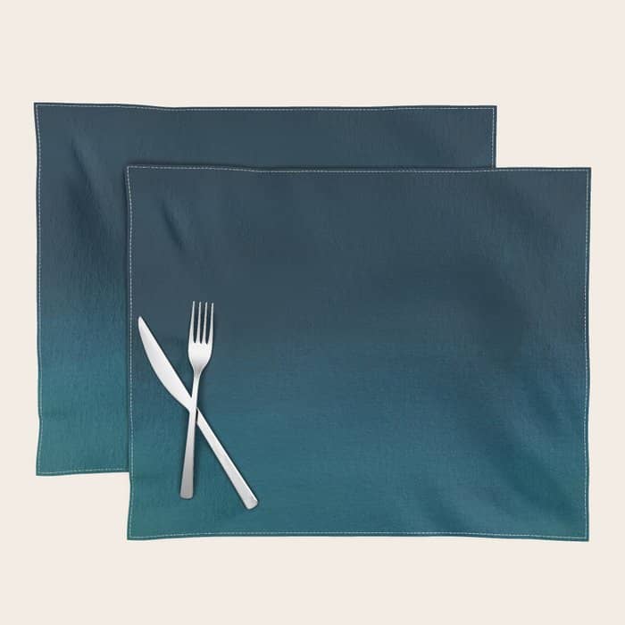 Navy Blue Teal Hand Painted Watercolor Paint Ombre Placemat