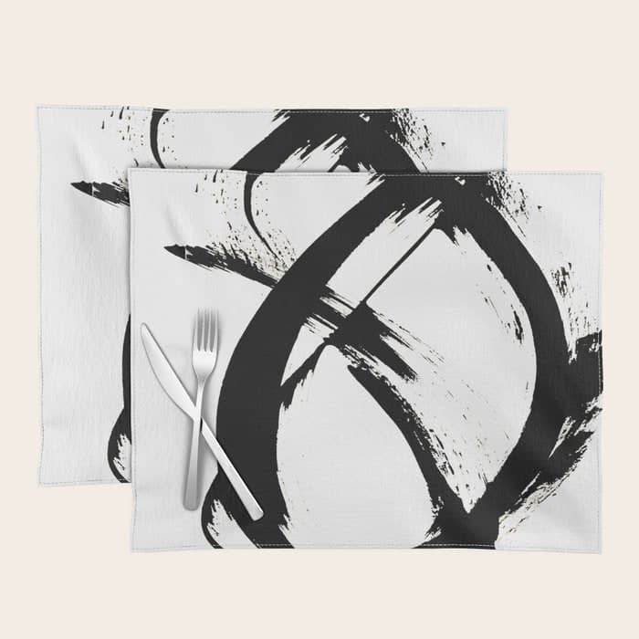 Brushstroke 7: A Minimal, Abstract, Black And White Piece Placemat