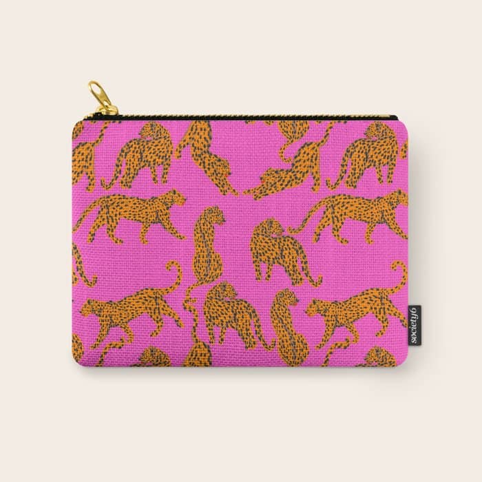 Abstract Leopard With Red Lips Illustration In Fuchsia Background  Carry All Pouch