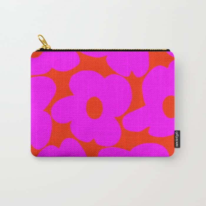 Pink Retro Flowers Orange Red Background #Decor #Homestorie #Buyart Carry All Pouch