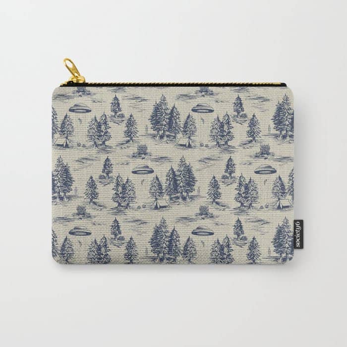 Alien Abduction Toile De Jouy Pattern In Blue Carry All Pouch