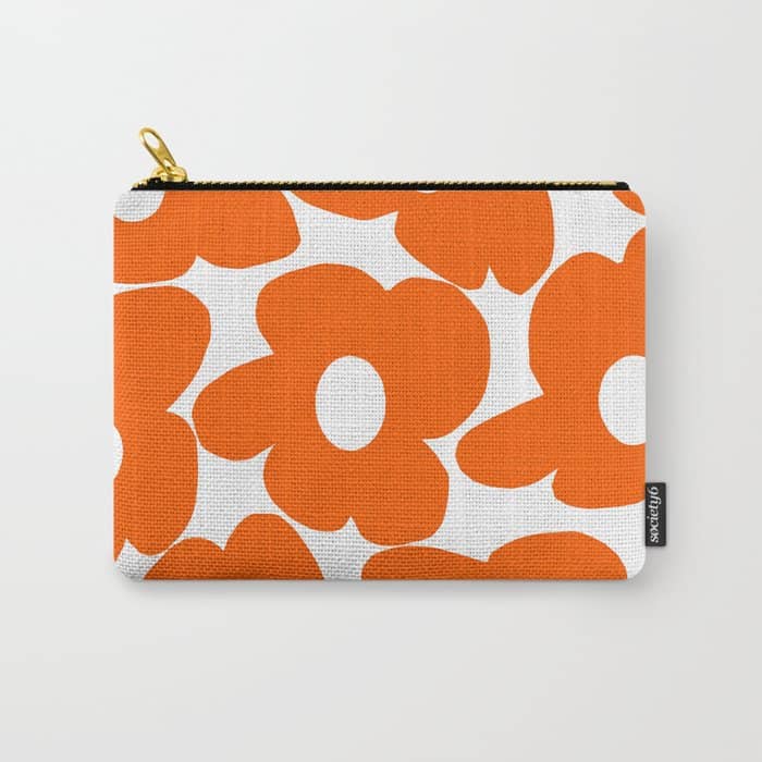 Orange Retro Flowers White Background #Decor #Homestorie #Buyart Carry All Pouch