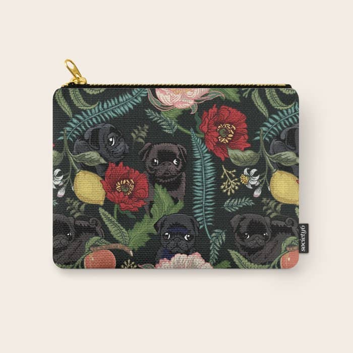Botanical And Black Pugs Carry All Pouch