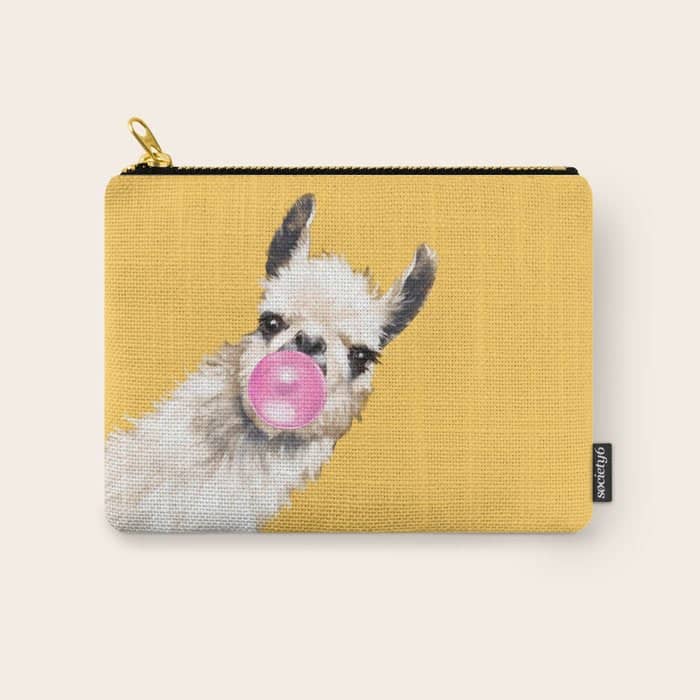 Bubble Gum Sneaky Llama In Yellow Carry All Pouch