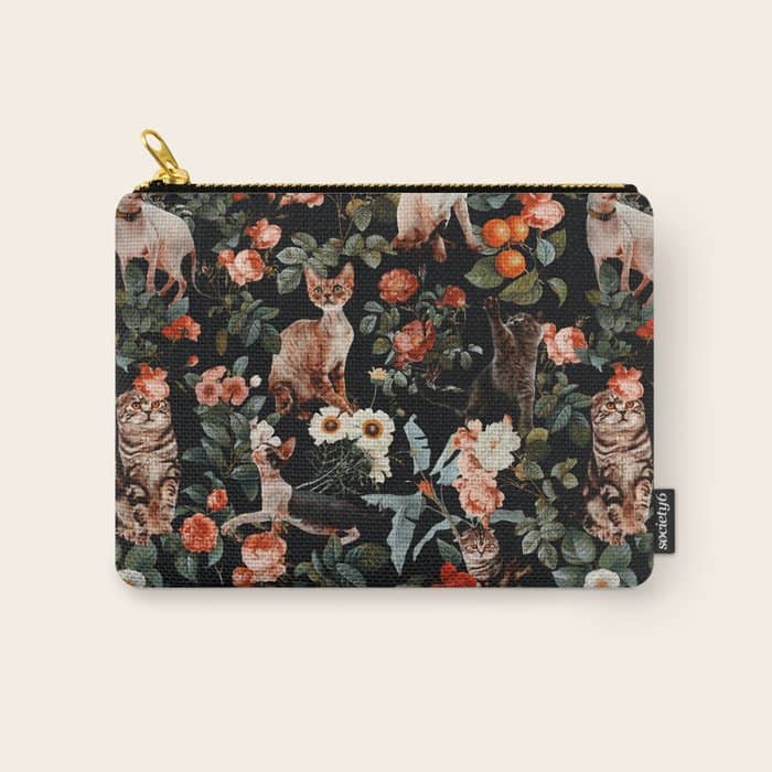Cat And Floral Pattern Ii Carry All Pouch