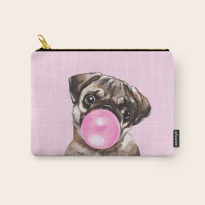 Pug With Pink Bubble Gum Carry All Pouch