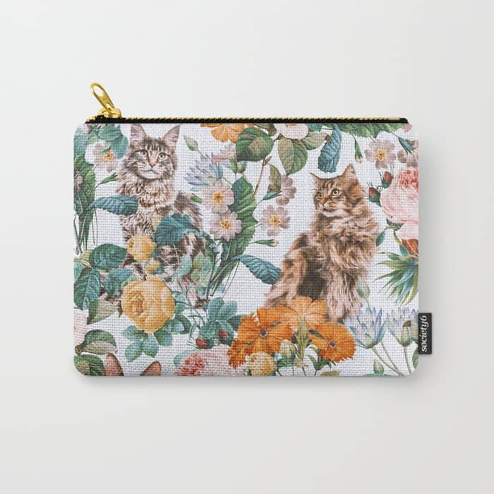 Cat And Floral Pattern Iii Carry All Pouch