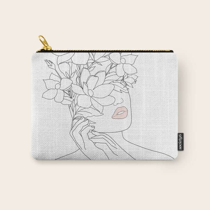 Minimal Line Art Woman With Magnolia Carry All Pouch