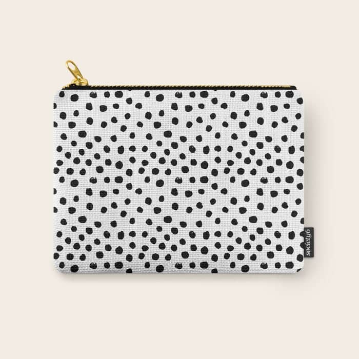 Preppy Black And White Dots Minimal Abstract Brushstrokes Painting Illustration Pattern Print Carry All Pouch