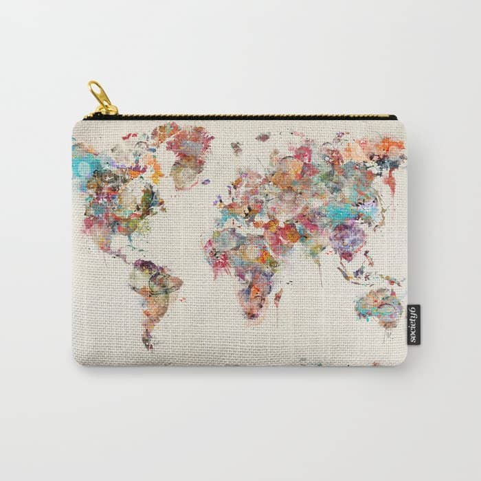 World Map Watercolor Deux Carry All Pouch