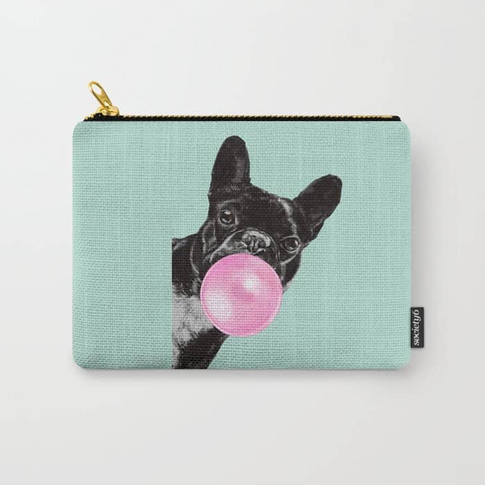 Bubble Gum Sneaky French Bulldog In Green Carry All Pouch