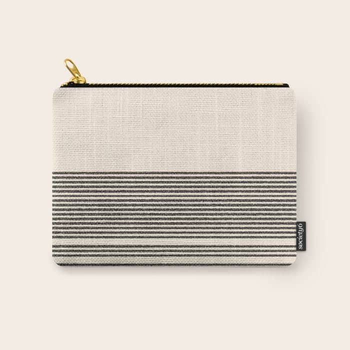 Organic Stripes - Minimalist Textured Line Pattern In Black And Almond Cream Carry All Pouch